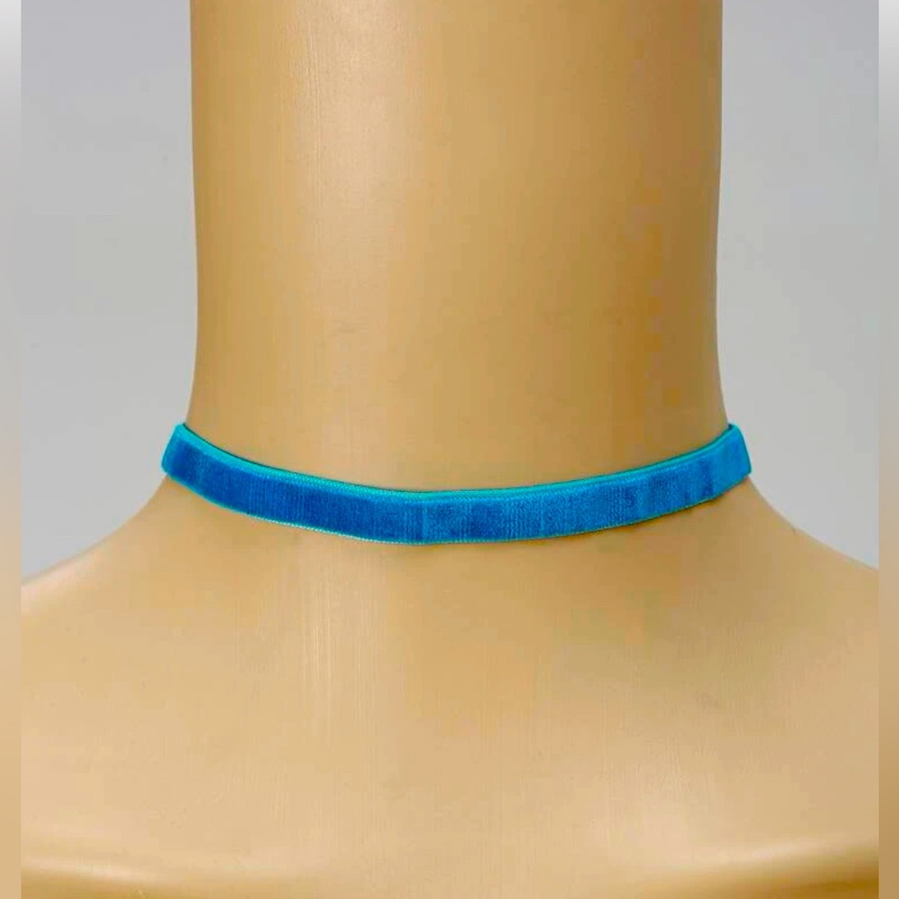 Cinderella Blue Velour Minimalist Solid Choker